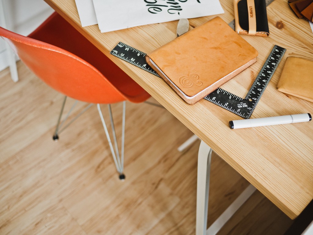 Work desk & orange chair